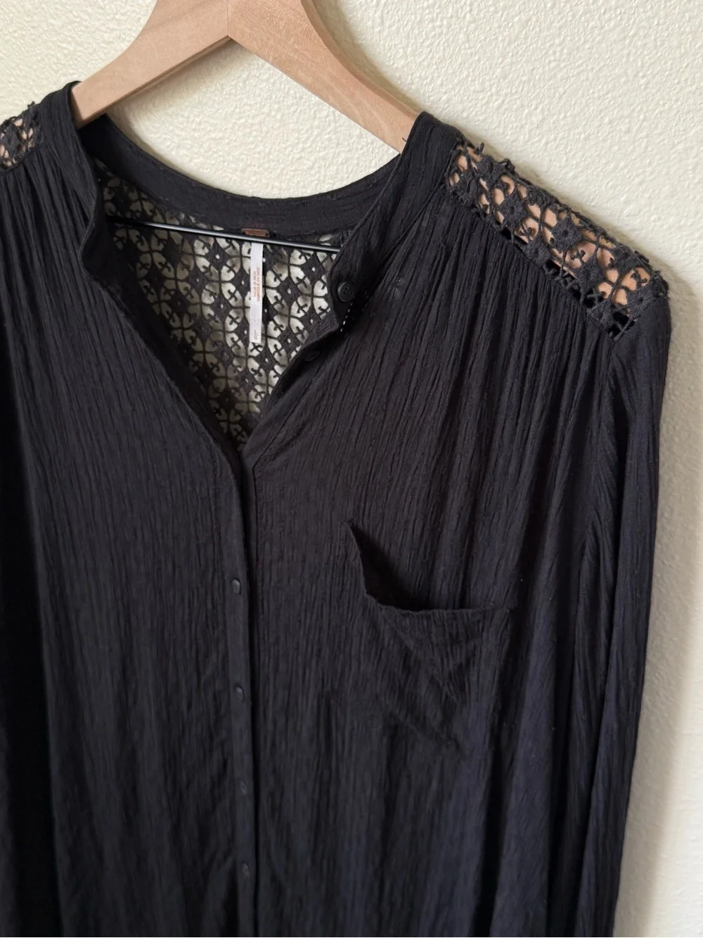 Free People Black woven-Panel Button Down Shirt